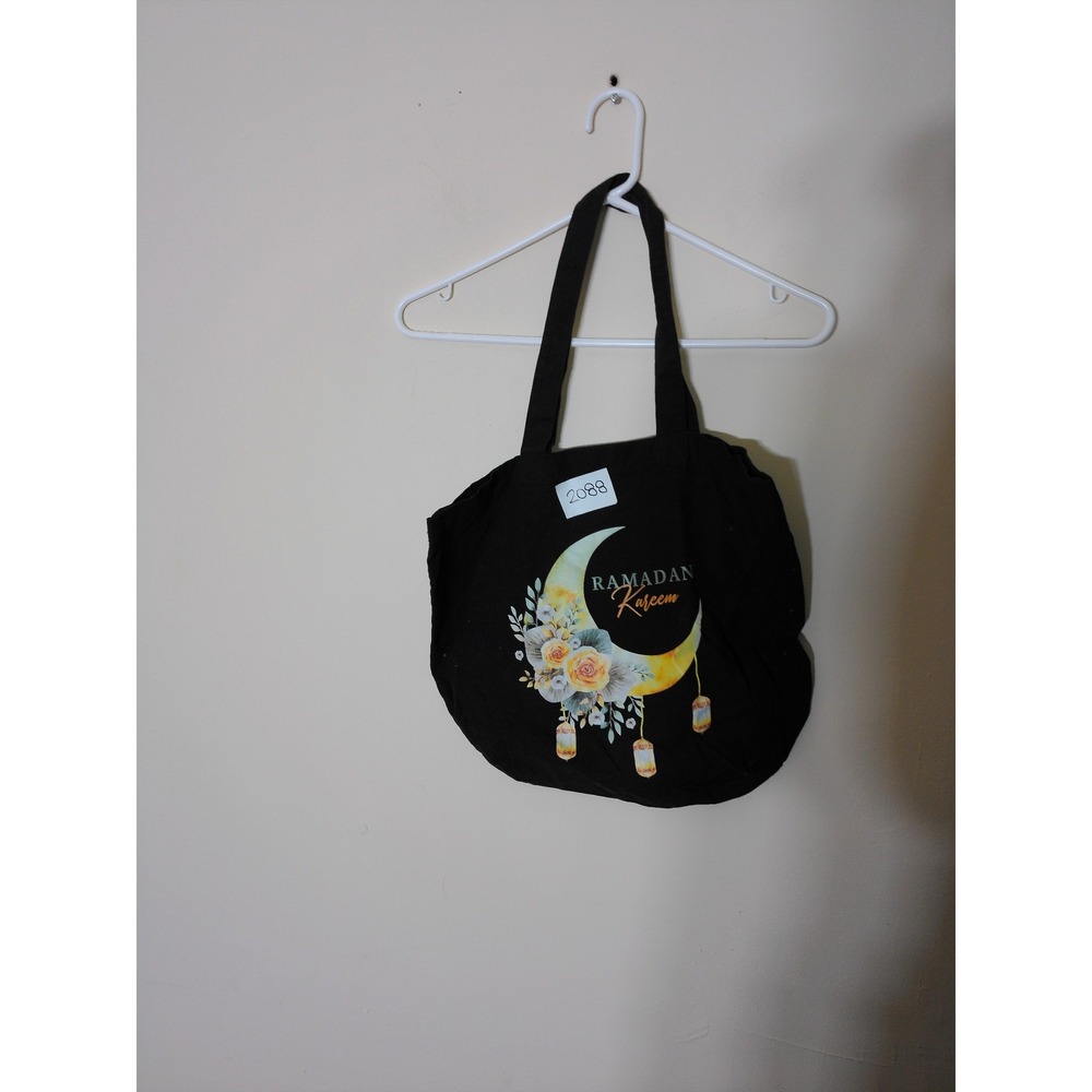 Unbranded Ramadan Kareem Tote Bag Women OS Black Floral Moon Festive Canvas Bag